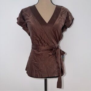 Brown Silk Ballet Wrap Blouse